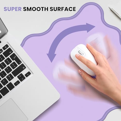 Image of Leather Desk Mat, XXL Large 31.4x15.7in Scalloped Gaming Mouse pad，Non-Slip Rubber Base Keyboard Pad Mousepad for Laptop Computer Game Home Office，Waterproof and Oilproof Desktop Mat I Purple