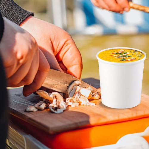 Image of 16 oz 25 Pcs Paper Soup Cups with Lids, White Ice Cream Containers