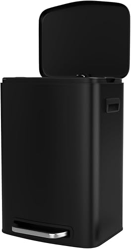 Cubo de basura grande con pedal de 13 galones con tapa silenciosa de cierre suave, cuerpo grueso de acero inoxidable para basura de cocina, papelera