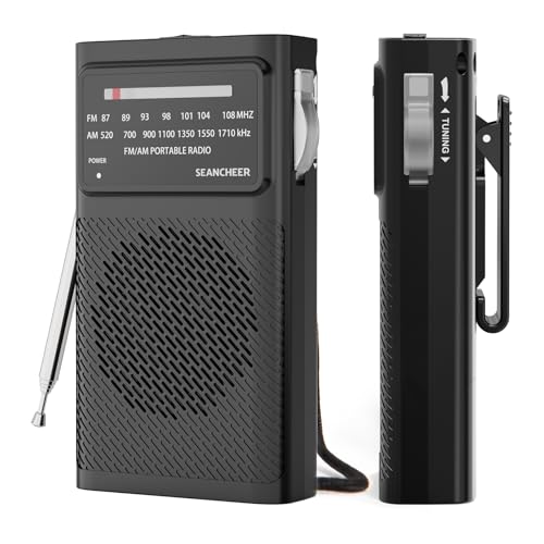 SEANCHEER Radio Portatil Pequeña FM/Am, Transistores Radio con Excelente Señal, Mini Radio de Bolsillo, Radio Pilas Pequeña Funciona con Pilas AA.