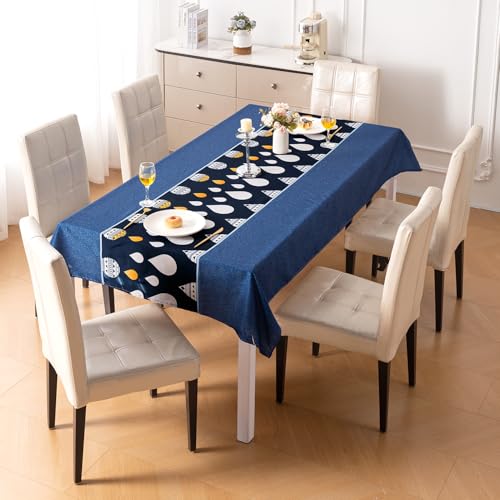 Image of HOKIPO Modern Grace Table Cloth for 6 Seater, 55x86 in, Navy Drops