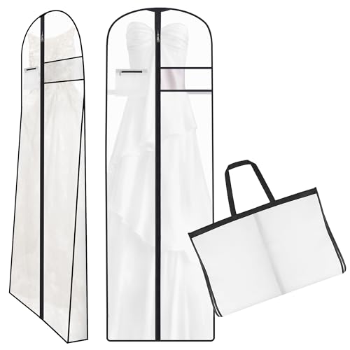 AiQInu Funda Vestido Novia, 180x60CM Plegable Fundas de Ropa Larga Antipolvo, Impermeable Humedad Bolsa de Traje con Cremallera para Vestido de Novia Esmoquin Falda Larga Ropa Abrigos