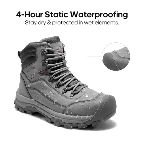 Image of NORTIV 8 Waterproof Women's Hiking Boots | Genuine leather hiking boots with shock-absorbing EVA arch support, anti-slip rubber outsoles, and durable toe protection