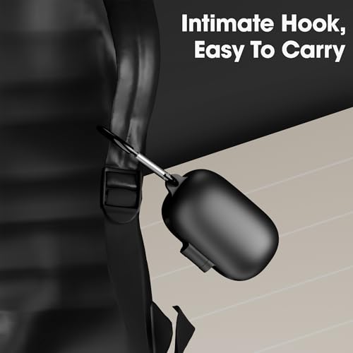 Image of Sounce Earphone Case Cover Compatible for Boult Audio Z20 Pro /Boult Audio Z20, Soft Silicone Skin Case Cover Shock-Absorbing Protective Case with Keychain [Front LED Visible] - Black