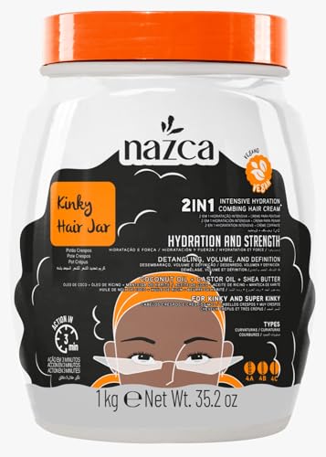 NAZCA Super Curls Hair Jar 2-in-1 Hair Cream for Coily Hair 4A 4B 4C, Cream To Comb, Intensive...