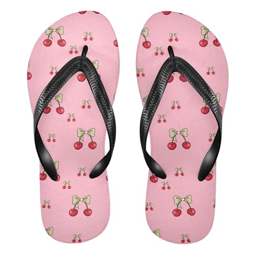 Burbuja Cherries Tied with Bows Flip Flops for Women Men, Soft Thong Sandals Rubber Slippers for Pool Beach Essentials