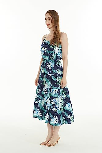 Image of Family Matching Hawaiian Clothes, Orchid Breeze Navy | Lightweight 100% rayon • Family matching outfits • Beach vacations • Luaus • Cruises • Family photos