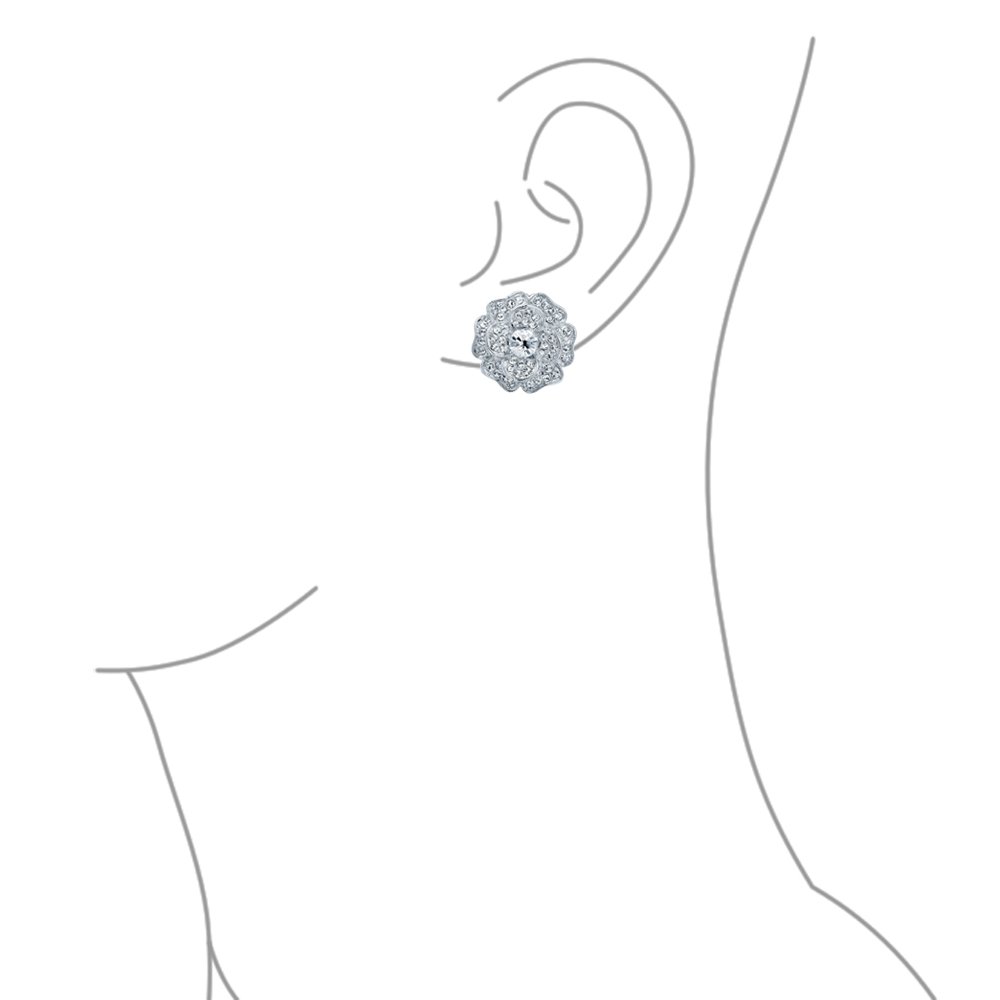 Elegante Nuziale Cubic Zirconia Pave CZ 3D Fiore Rosa Clip On Orecchini Per Donne Madre Matrimonio Prom Festa Formale Non Forato Orecchie Argento Placcato