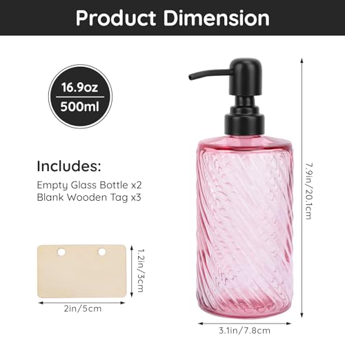 Image of Segbeauty Soap Dispenser Set, 2 Pack Refillable Glass Soap Dispenser with Stainless Steel Pump, 500ml Empty Shampoo and Conditioner Bottles for Bathroom and Kitchen Farmhouse Decor