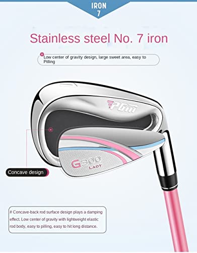 Pink Lady'S Golf Iron 7 Carbon Steel Shaft L Flex Stainless Steel Head Lie 62.5 Loft 34 con Cubierta Elegante diseñada para la precisión y la Comodidad de Las Mujeres en el Campo