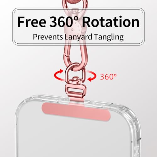 Image of saxsion Phone Tether Tab & Lanyard Tab, 360 Swivel Clip - Ultra Thin Stainless Steel Universal Patch for All Phone Cases