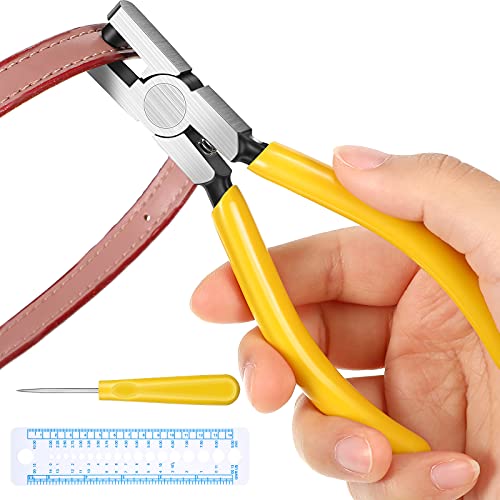 Leather Hole Punch Plier Watch Band Leather Strap Wrist Belt Hole Puncher Tool with Ruler and Needle File for Watch Band, Belts, Earring or Craft Projects
