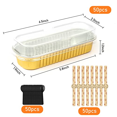 Mini Cake Pans With Lids,6.8 Oz Mini Loaf Pans With Lids Aluminum Foil Mini Loaf Baking Pans 50Pcs Disposable Bread Pan Aluminum Foil Long Baking Cupcake Liners For Cake Bakery Wedding Birthday Party #TOP6