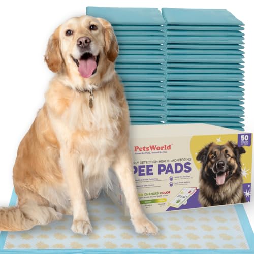 Image of PetsWorld Health Monitoring Dog Pee Pads 37 inchx54 inch 50 Count - XXXL Color-Changing Pet Pee Pads for Dogs & Pets, Leak-Proof Super Absorbent Dog Training Pads with Odor Control