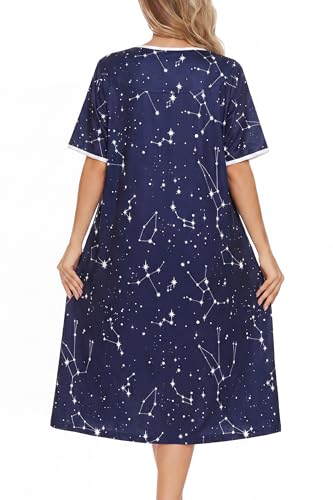 Image of AVIIER Nightgows for Women Soft Cotton Night Shirts Short Sleeve Sleepwear with Pockets