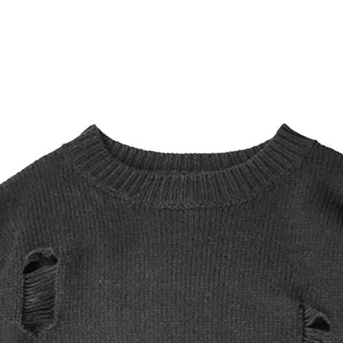 Men's Ripped Sweater Male Long Sleeve Distressed Round Neck Tops Man Vintage Graphic Streetwear Pullovers3