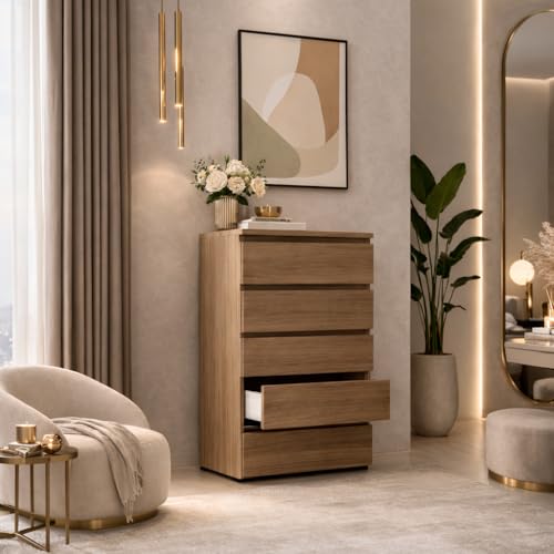 Linea Azzurra Settimino 75 Cassettiera in Legno Nobilitato Melaminico con 5 Cassetti con Guide Metalliche 127x75x40cm Made in Italy per Camera da Letto, Soggiorno, Ingresso, Ufficio, Bagno