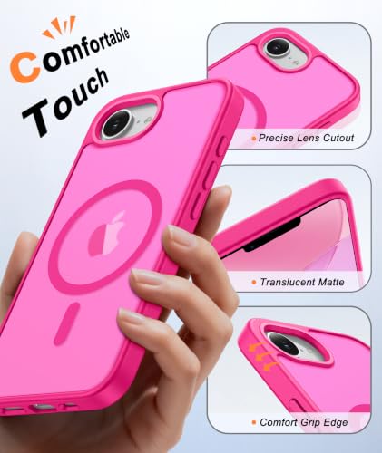 Image of FNTCASE for iPhone 17e Case Hot Pink: Translucent iPhone 16e Cases Compatible with MagSafe, Camera Protection & Tempered Glass Protector, 14FT Military Grade Drop Tested, Matte Skin-Friendly Cover