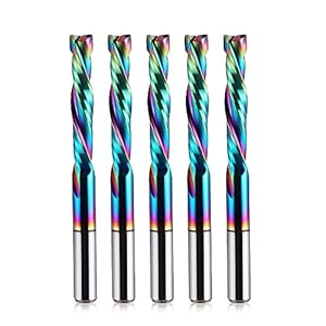 EU_HOZLY DLC-coating, UP-down-snit, 2 fluiten, spiraalcarbide freesgereedschap, CNC-frees, compressie, houtschachtfrees, 4 mm schacht, 4 mm snijdiameter, 22 mm CEL, 5 stuks