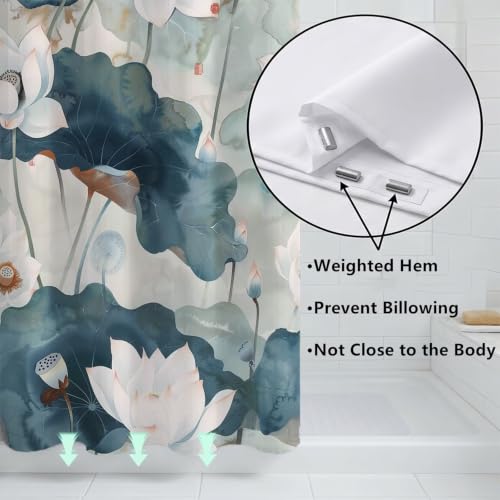 Rideau de douche lotus 160x200 cm imperméable et lavable pour baignoire
