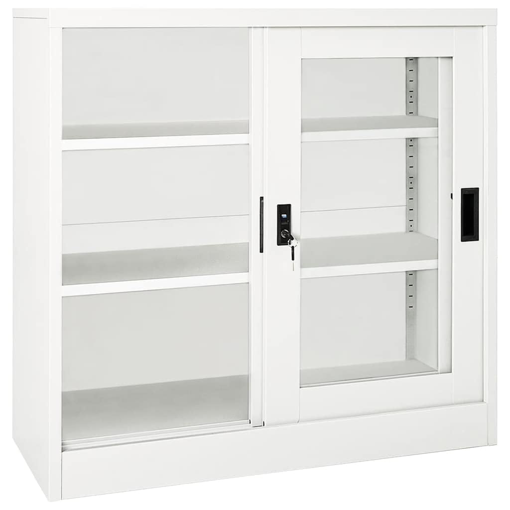 Armoire à Portes coulissantes en Acier Blanc 90x40x90 cm avec Serrure 2 étagères réglables pour Bureau Rangement dossiers Organisation Stockage sécurisé