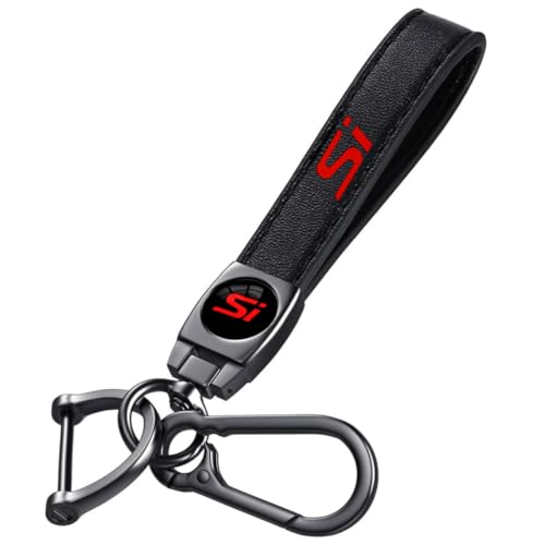 Image of HUIANTS Black Leather Car Keychain Metal Car Keyring Compatible with Honda Civic Si Accessories, Keychain Keyring Family Present for Civic Owners (for SI)