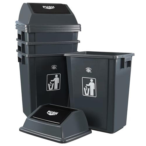 4 Packs 13 Gallon Kitchen Trash Can with Lid, Plastic Swing Top Garbage Can, Gray