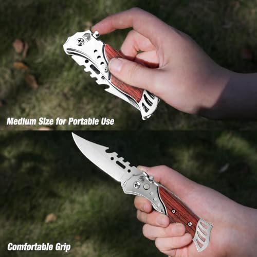 Image of Foldable Knife (Manual) For Kitchen, Home, Travel and Office Tool Carbon Steel | Multipurpose Carbon Steel Blade for Kitchen (BLACK - KEY CHIAN) (WOODEN)