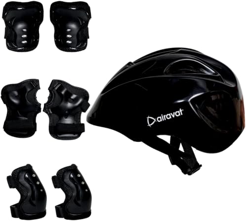 Image of Airavat 7510 Zippy Kids Protective Set Including Helmet Along with Knee Pads, Elbow Pads & Palm Guards (Black)