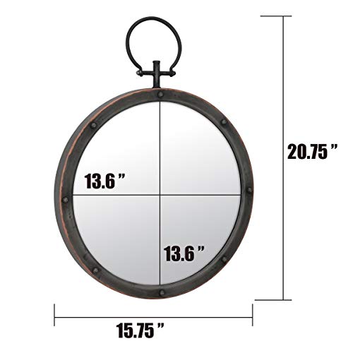 Stonebriar SB-5982M Round Rustic Bronze Metal Mirror With Rivet Detail & Hanging Ring For Wall, Industrial Home Décor thumb #4