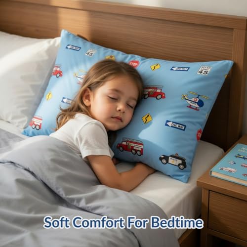 Image of 2-Pack Toddler Travel Pillowcases -100% Soft Microfiber, Breathable and Hypoallergenic - 14 inch by 20 inch Kids Pillowcases fits Pillows 14x19, 13x18 or 12x16, Fire, Police and Rescue