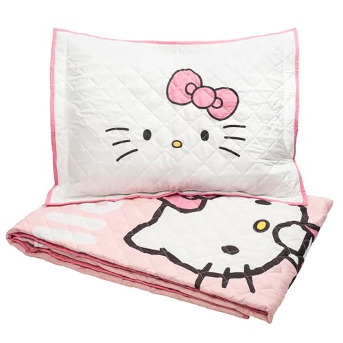 Edredón Hello Kitty individual de microfibra con rayas rosas 4