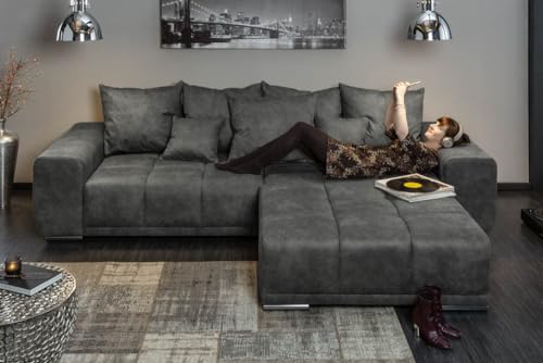 Riess Ambiente Extravagantes XXL Sofa ELEGANCIA 285cm grau inkl. Kissen Bigsofa Große Polstercouch Wohnlandschaft