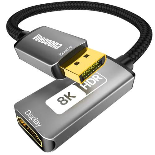 DisplayPort 1.4 to HDMI 2.1 Adapter [8K@60Hz, 4K@120Hz] Unidirect...