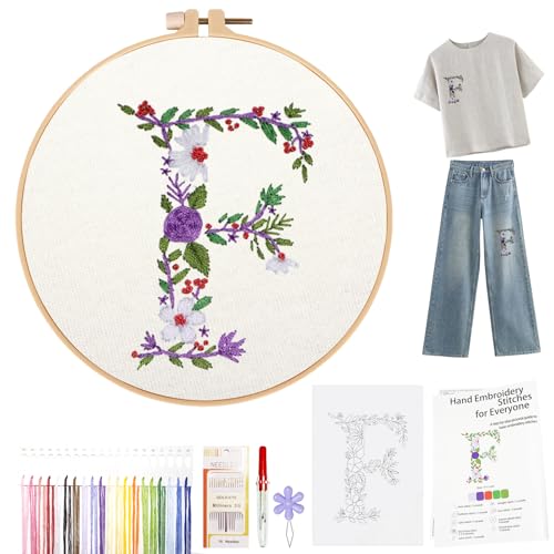 Image of Topapfo Alphabet Letter F Stick and Stitch Embroidery Stabilizers Kit for Clothes, Name Embroidery Patterns for Beginners Adults Water Solute for Cothing T-Shirt Jeans Tote Bags Crafts