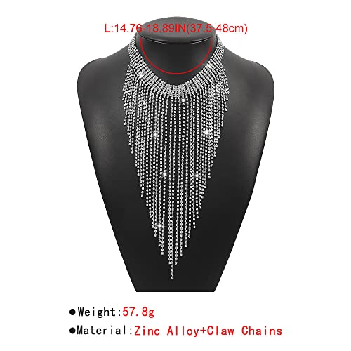 Aomcisi Fashion Women Sexy Rhinestone Bib Choker Necklace Tassel Long Chain Necklace4
