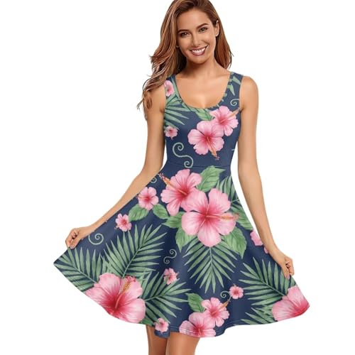 Image of Dreaweet Casual Sleeveless Dresses for Women Girls, Round Neck Tank Dresses with Pockets Summer Sundress Size XS-4XL