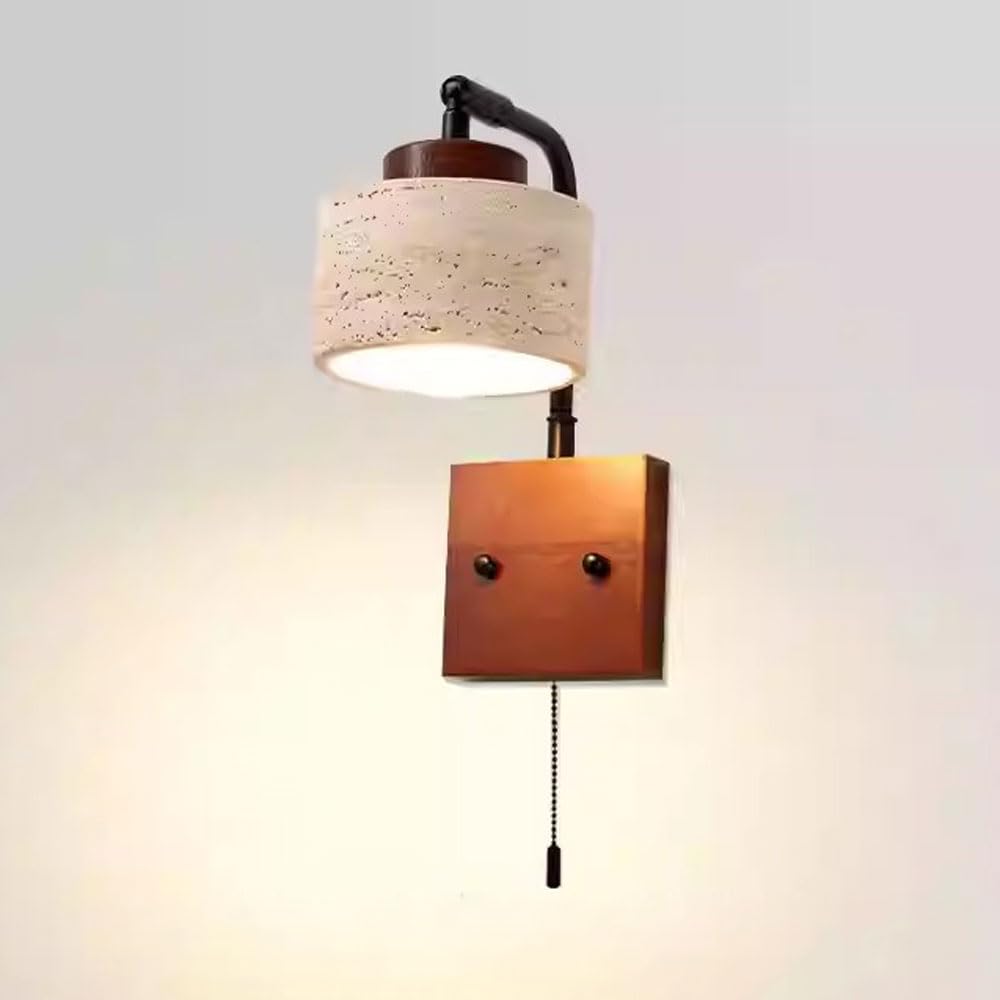 GUOGUOSM E26 Light Source Yellow Travertine Wall Lamp, With Zipper Switch Wall Sconce, Wabi Sabi Style Natural Stone Wall Light, Living Room Bedside Dressing Table Decorative Lighting Fixtures