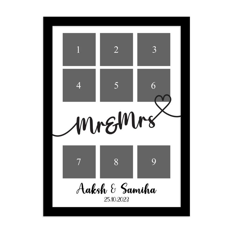 SNAP ART Customized Mr. & Mrs. with 9 Photo Collage print for Mother, Dad Gifts Photo Frame With Photo Upload, Birthday, Anniversary Gift for Husband, Couple, Brother, Sister, Parrents (A4) 3
