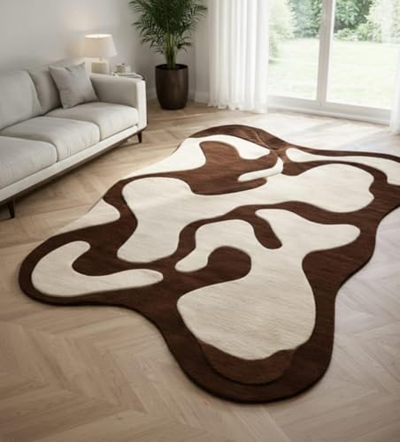 Image of Hand Tufted Wool Rug 6x8 Ft - Modern Irregular Shape Aesthetic Carpet, 1 Inch Thick Pile, Anti-Skid Backing, Soft Handmade Woolen Area Rug for Living Room, Bedroom, Hall Decor