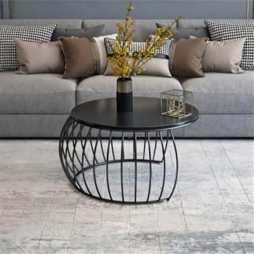Image of Modern Coffee Tables Round Marble Laminated Tables Set of 2, Stacking Couch Center Table with Golden Metal Frame for Living Room, Bedroom or Apartments (Z Black)