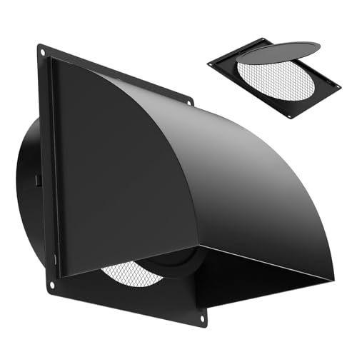 Drasum 6 Inch Metal Dryer Vent Cover Outside Heavy Duty Iron Exhaust Hood with Internal Damper Detachable Cover & Fixed Mesh Screen for Dryer Kitchen HVAC Black