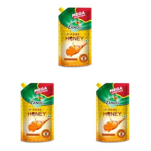 Image of Zandu Pure Honey 750gm Pouch Pack- Unbreakable, Easy to Pour, Travel Friendly,Guaranteed Purity, No Added Sugar, German Lab tested for Adulteration, 500+ Quality Tests (Pack of 3)