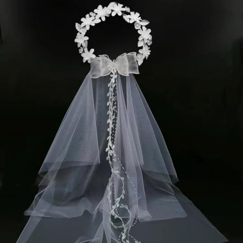 Girls First Holy Communion Veil White Flower Headband Floral Headpiece2