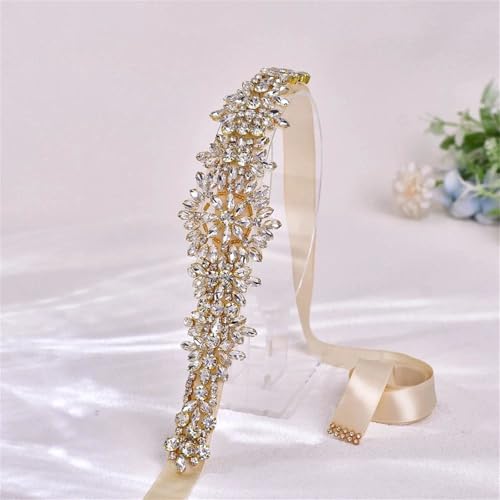 Women Plus Size Bridal Gowns Belts Golden Rhinestones Wedding Party Prom Belt4