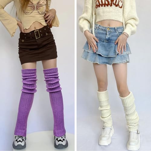 Image of XEPST 2 Pairs Leg Warmers for Women, High Boot Cuffs Knitted Boot Topper Warmers Over Knee Footless Socks for Winter Warmer