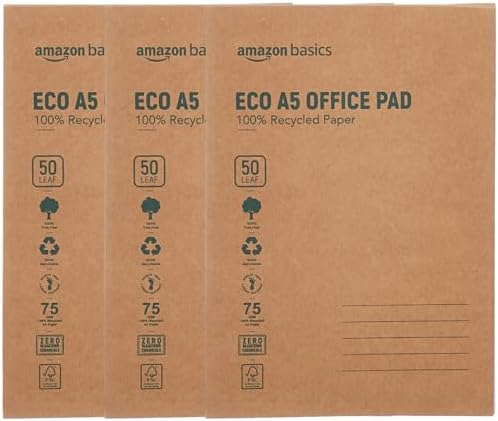 amazon basics Eco-Friendly A5 Notepad. Pack of 3, 50 Sheets Each ...