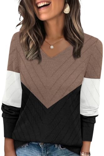 Image of WIHOLL Sweaters for Women V Neck Casual Knit Long Sleeve Tops Lightweight Pullover Clothes Fall Fashion Outfits 2026