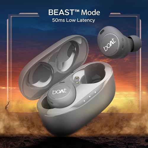 Image of boAt Airdopes 121 V2 Plus Truly Wireless in Ear Ear Buds w / 50 HRS Playtime,Quad Mics w /ENx Tech,ASAP Charging, Beast Mode(50ms Low Latency),BTv5.3 & IPX4(Slate Grey)