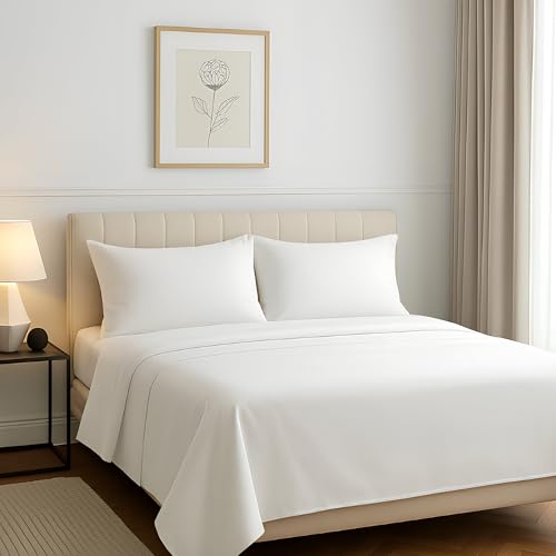 Carressa Linen 100% Egyptian Cotton King Size Sheets Set - Luxury 1200 Thread Count Egyptian Cotton Sheets King Size, Silky Soft, Cooling, Sateen Weave 17' Deep Pocket Bed Set - White